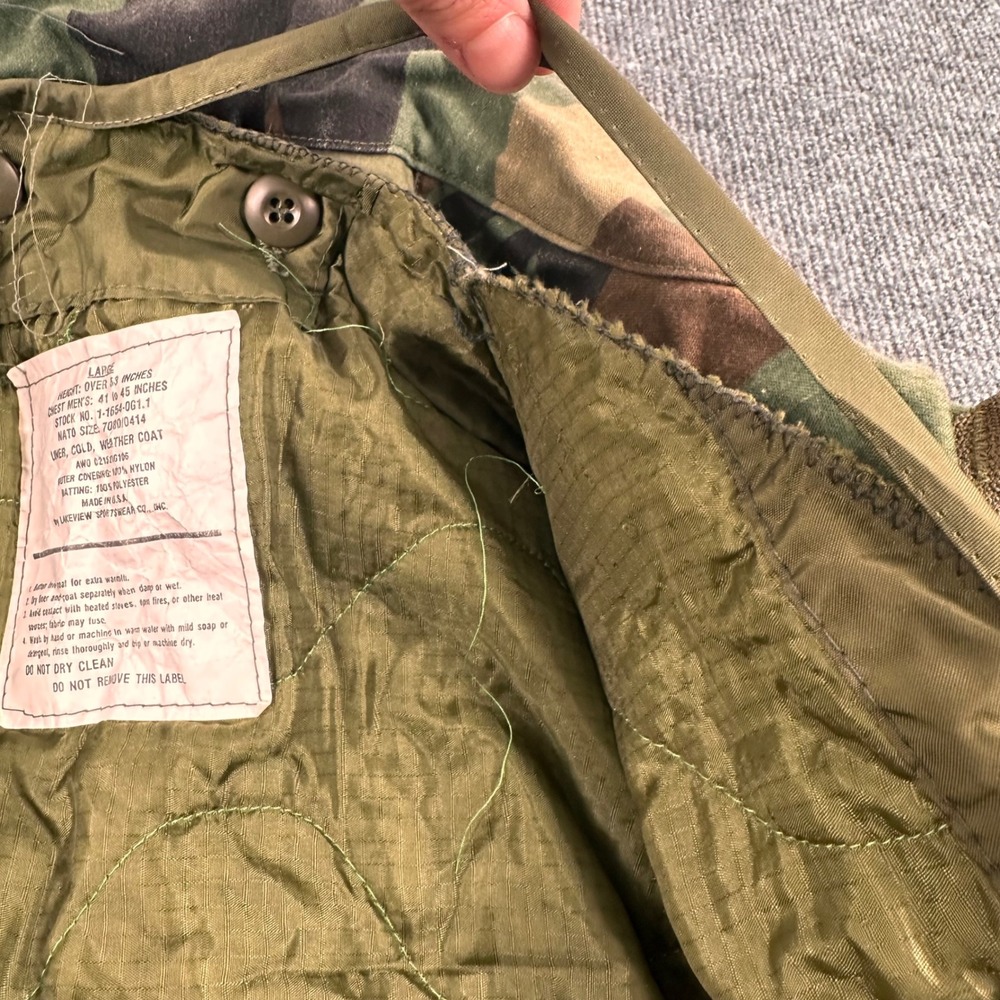 Vintage M65 US Army Coat Military Field Cold Weather L Woodland Camo Lined - Picture 13 of 14